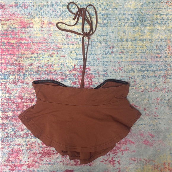 SHEIN Brown Halter Peplum Crop Top - Picture 5 of 6